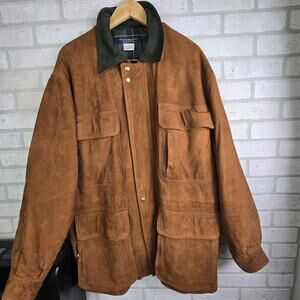 Brooks Brothers Leather Jacket Mens Large Brown Suede Barn Outdoor USA. Flaws!